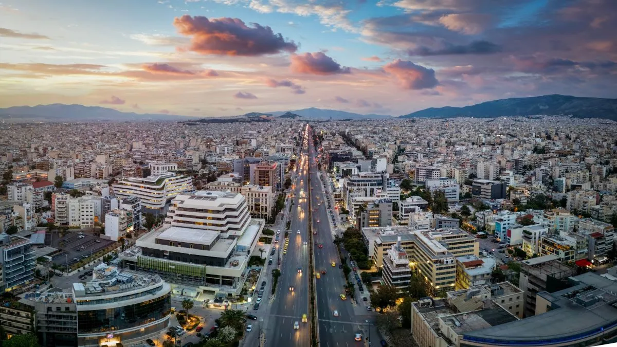 An aerial view of Syggrou Avenue in Kallithea, one of the most popular neighbourhoods in Athens